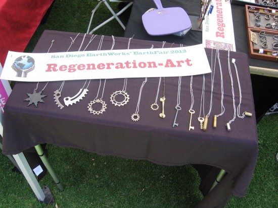 Old objects reused to create art and jewelry.