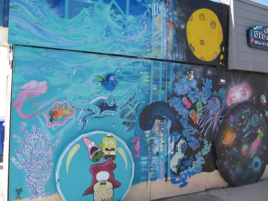 Bibbey's mural includes Finding Nemo and SpongeBob.