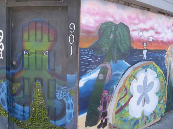 Fierce octopus guards door of cool gift shop.