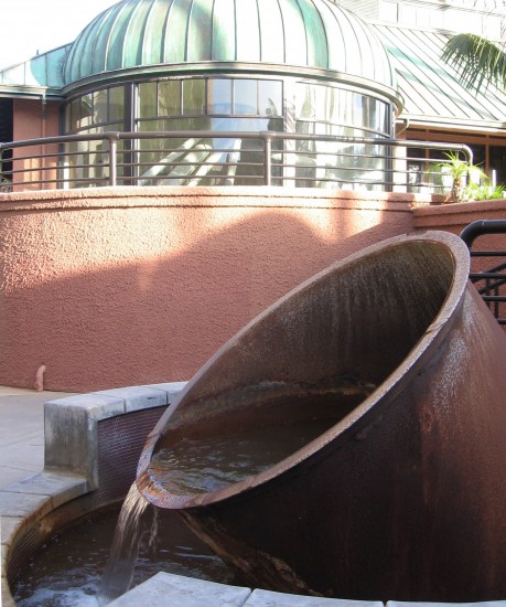 Old production vat now is an outside fountain.