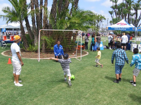 Trying to score against San Diego Sockers goalie!