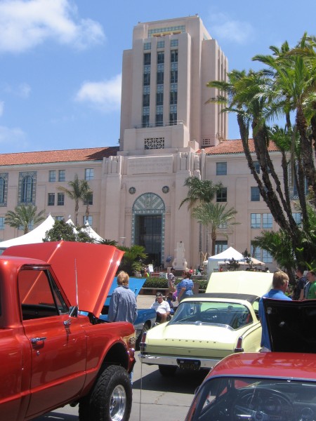 A gigantic car show was held on Harbor Drive.