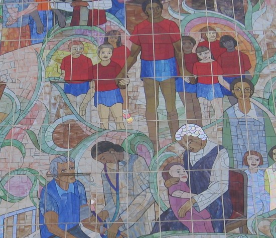 Closer look at gigantic mural on Imperial Avenue.