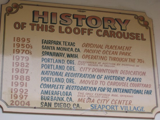 Signs details long history of this Looff carousel.
