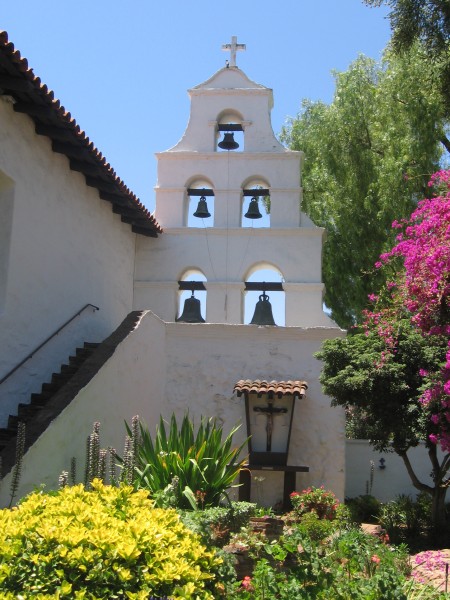 Rear view of the Mission San Diego bell tower.
