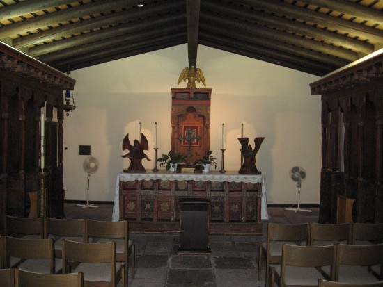 Inside the small mission chapel.
