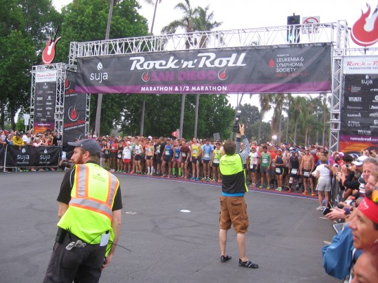 Full marathon runners get ready to begin big race.