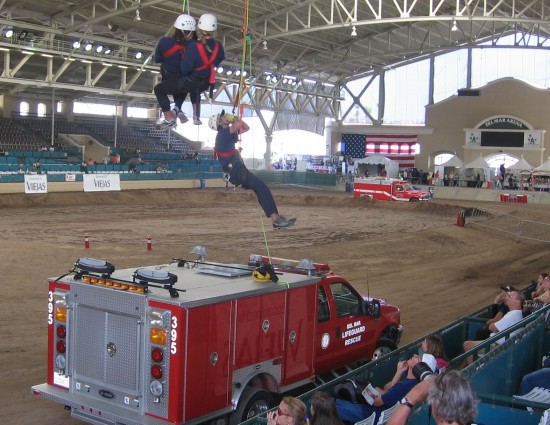 Rescue personnel perform demonstration in Del Mar Arena.
