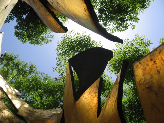 Trees through sculpture on Martin Luther King, Jr. Promenade.