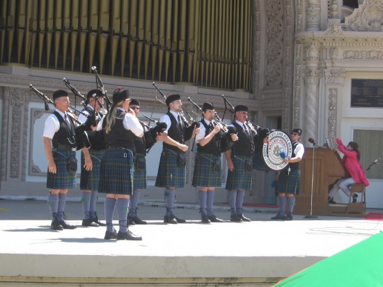 House of Scotland Pipe Band performs at Spreckels Organ Pavilion.