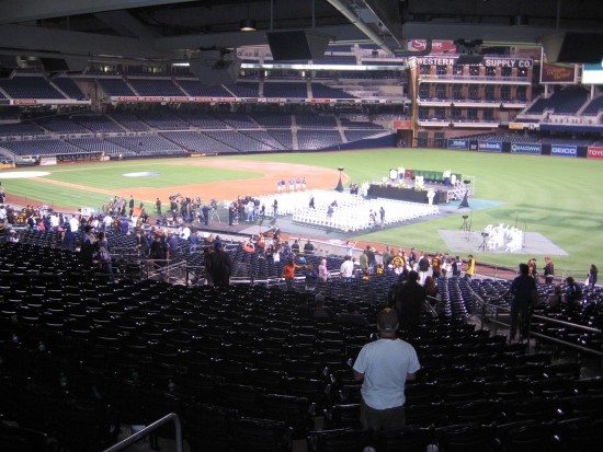 Petco Park slowly empties after tribute ends.