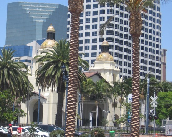 The two domes of San Diego's Santa Fe Depot.