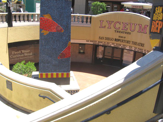 Gazing down at unique entrance of the Lyceum Theatres.