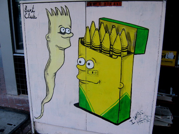 Bart Club on San Diego street corner has fun with Simpsons character.