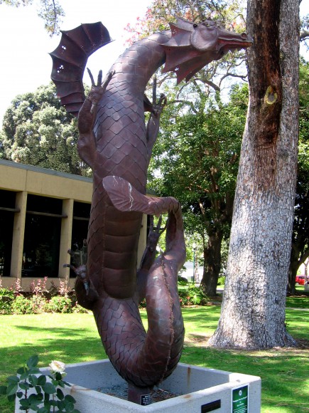 Big dragon in front of the Coronado Public Library.