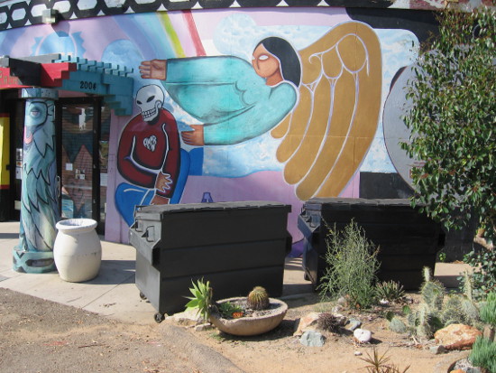 Starting around the old water tower, checking out the artwork.