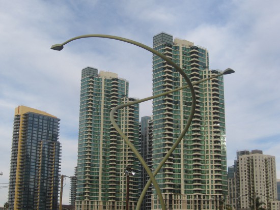 Two street lamps got themselves in a twist.