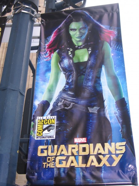 Gamora of Guardians of the Galaxy on a banner.