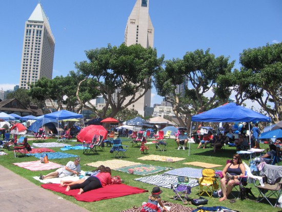 People have claimed spots to watch tonight's fireworks on the bay.