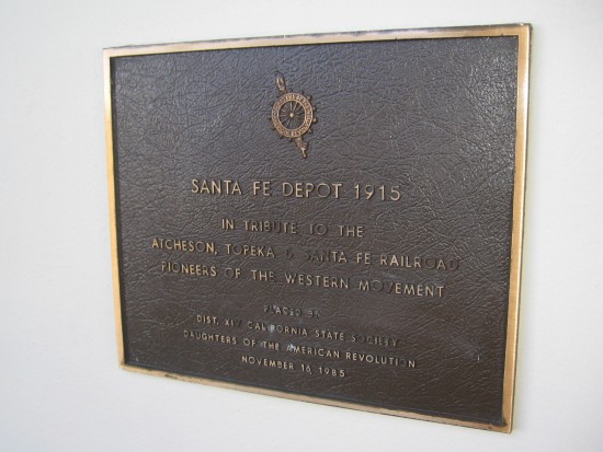 Plaque dates Santa Fe Depot from 1915.