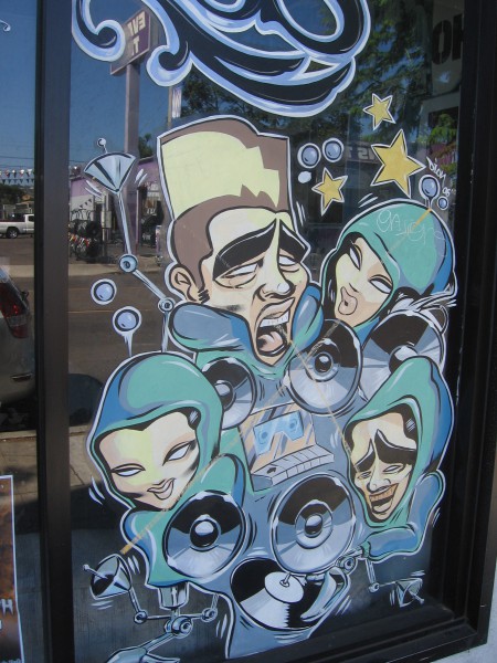 Cool art on a music store window on Garnet Avenue.