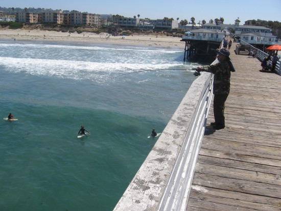 This pic shows fishing, surfing and the beach.