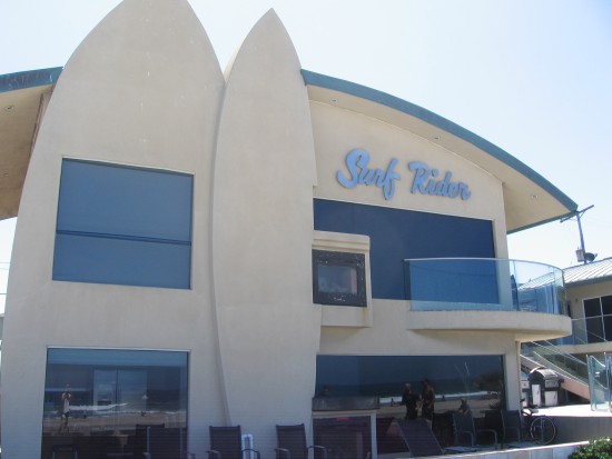 The Surf Rider building includes a huge surfboard!