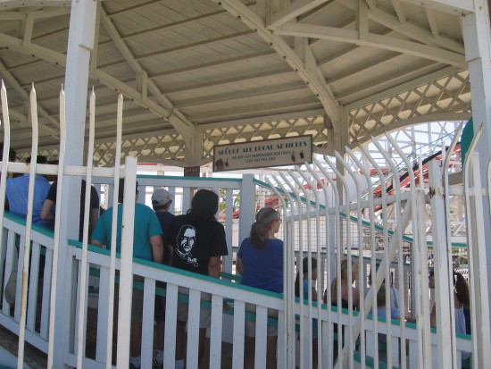 People wait to board the historic rollercoaster.