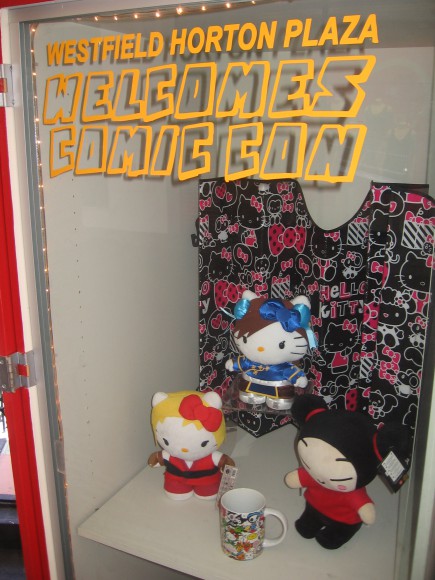 Horton Plaza has display cases welcoming Comic-Con.