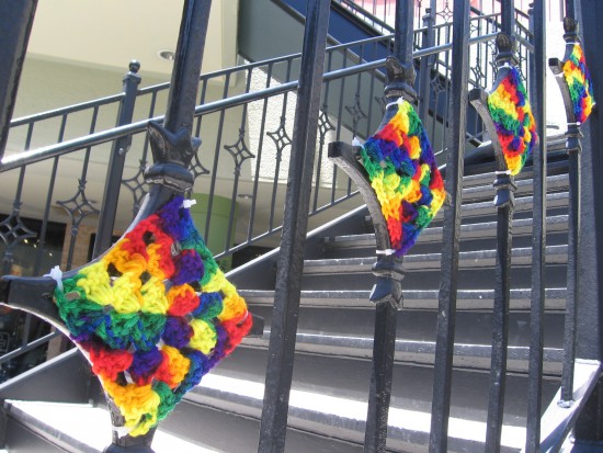 Looks like someone yarn bombed this stair railing.