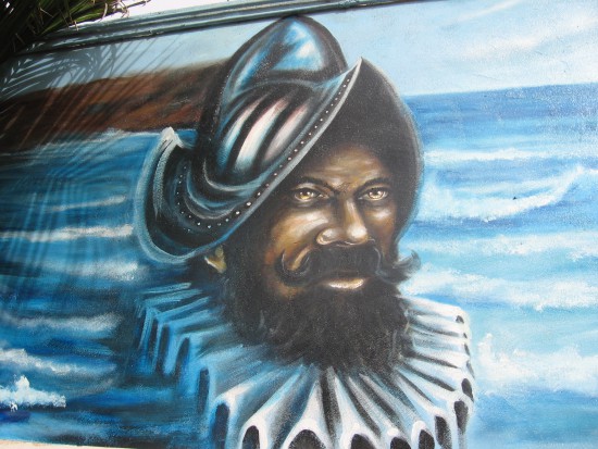 Mural in Old Town alley depicts explorer Cabrillo.