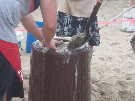 Water and sand are mixed to form raw material.