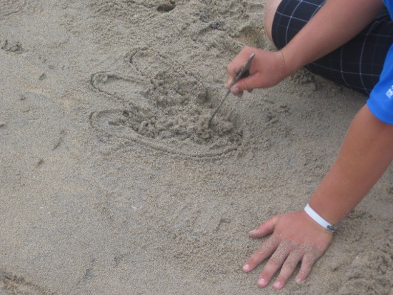 Close look at some detailed work getting started.