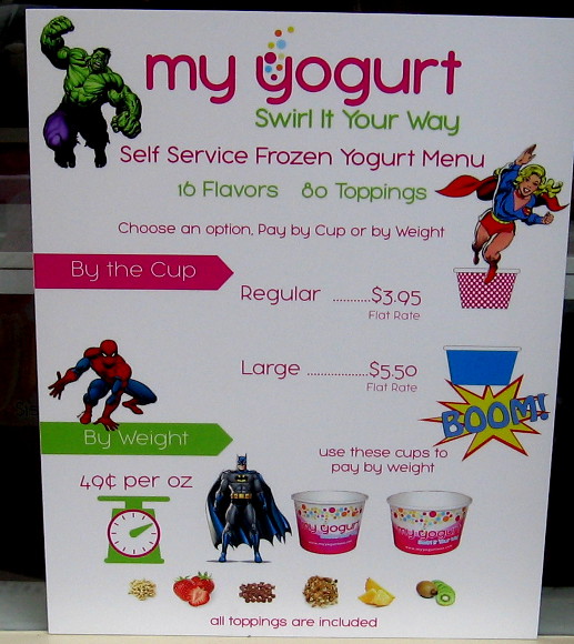 Yogurt sign with Hulk, Supergirl, Spidey and Batman!