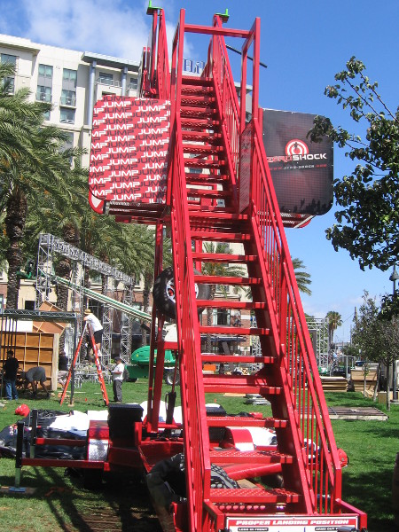 Obstacle course includes jumping and climbing.
