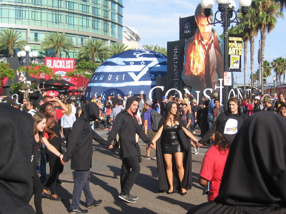 Witches were chanting in a circle by the Gaslamp trolley station.