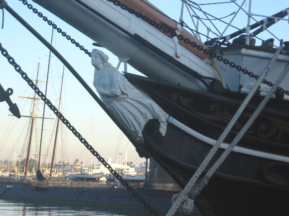 Female figure at the bow of San Diego's historic Star of India.