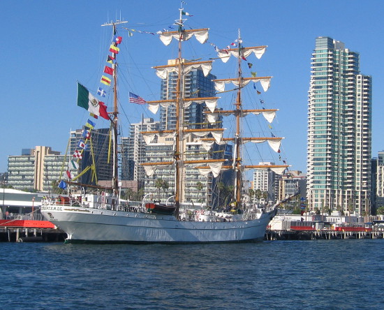 Mexican Navy training ship ARM Cuauhtémoc docked in San Diego Bay.