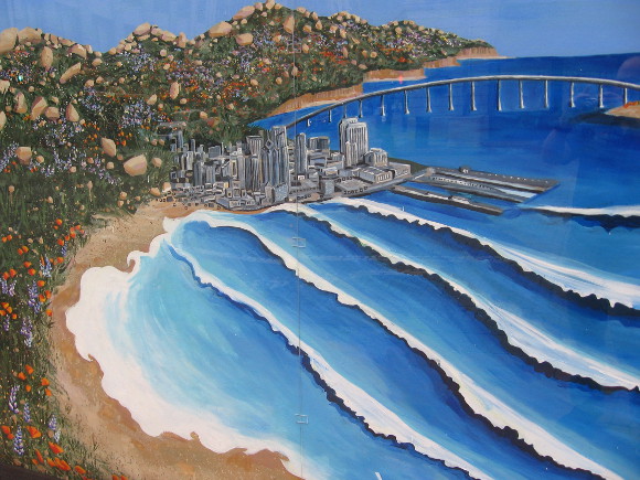 Downtown has been encroached by breakers and rocky hills!