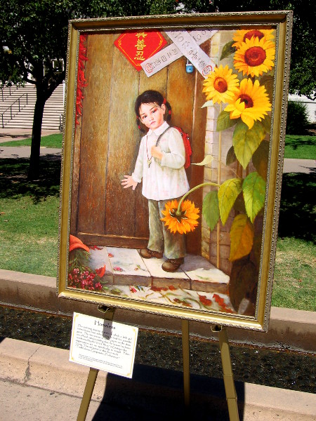 A homeless Chinese girl and sunflowers.