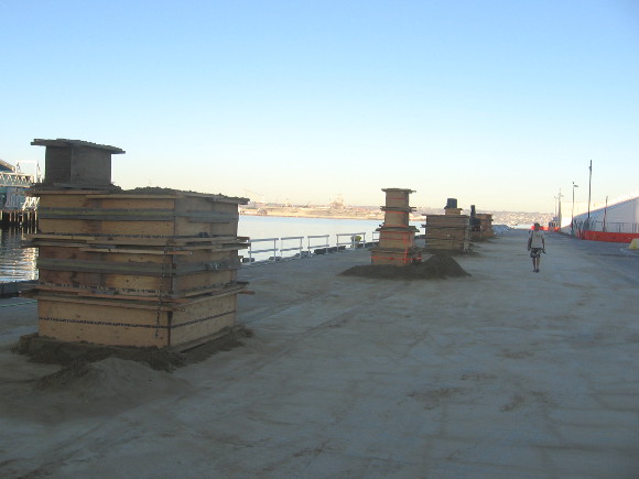 World Masters Class sand sculptures prepped on San Diego's B Street Pier.
