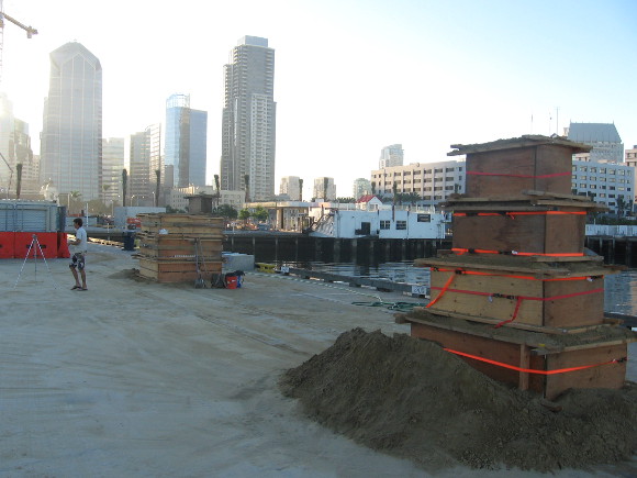 One competitor arrives at his future work of art by cruise ship terminal.