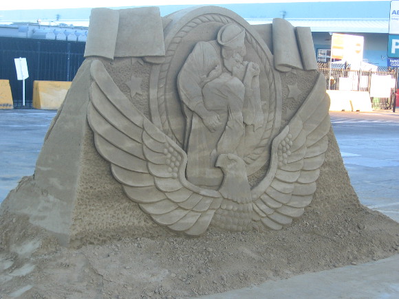 While Chris gets to work, I walk to see finished sculptures created last Sunday.