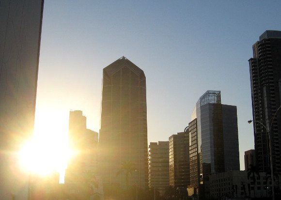 Morning sun and reflection in downtown San Diego.