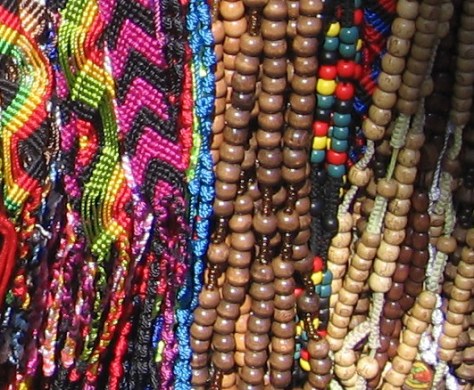 Beads are a common product on sidewalks along the Embarcadero.