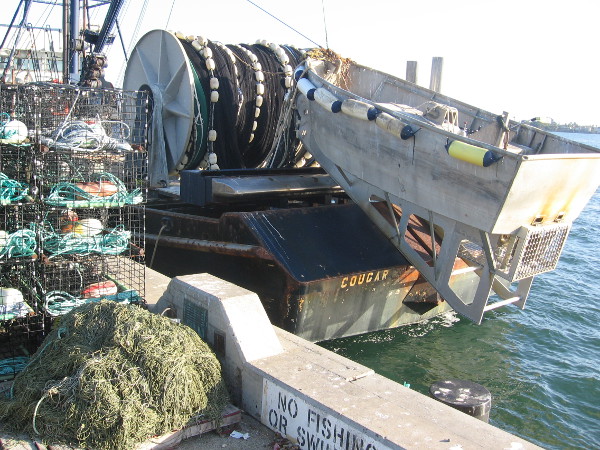 Live bait boat docked at Tuna Harbor Pier on San Diego Bay.