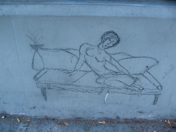 Stylish figure on couch with vase seems the work of a practiced artist.