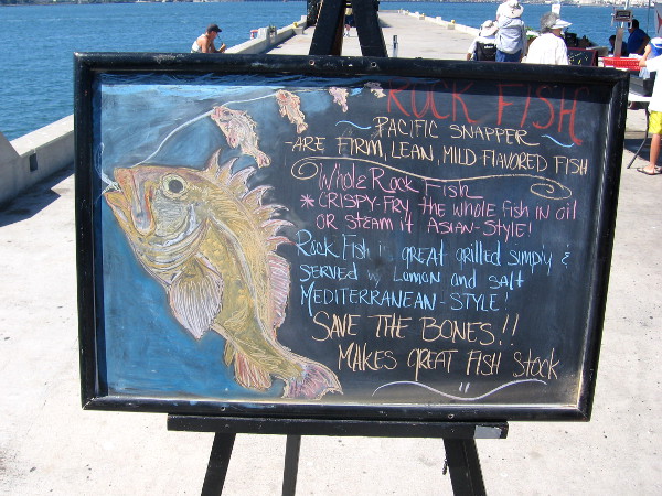 Artistic chalkboard tells curious customers how to prepare yummy rock fish.