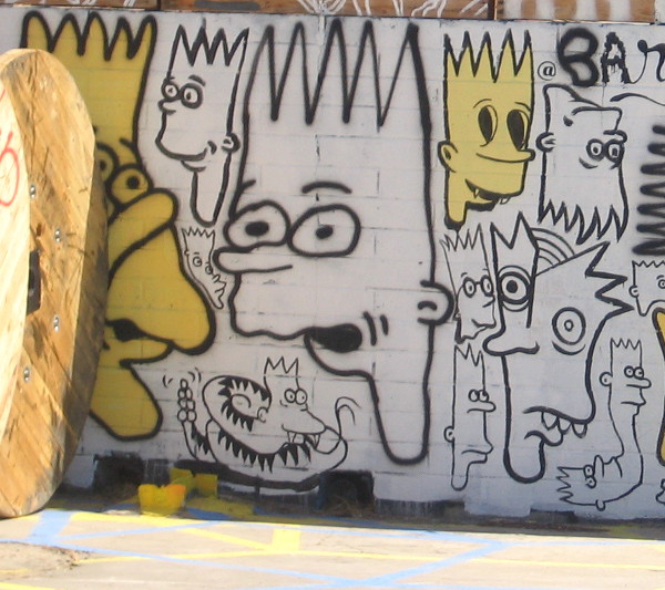 Crazy, creative, funny drawings of Bart Simpson on a wall.