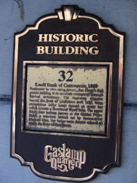 Plaque tells a bit about the Louis Bank of Commerce.